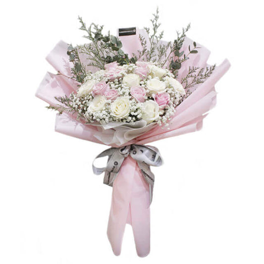 8 Pink Roses and 8 White Roses Bouquet - The Feeling