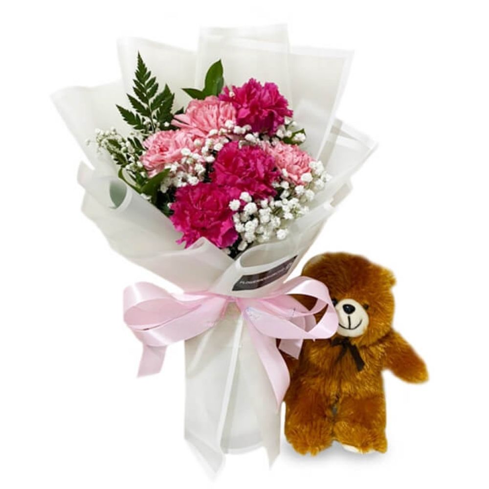 Pink Carnations with Teddy Bear - Love On The Line