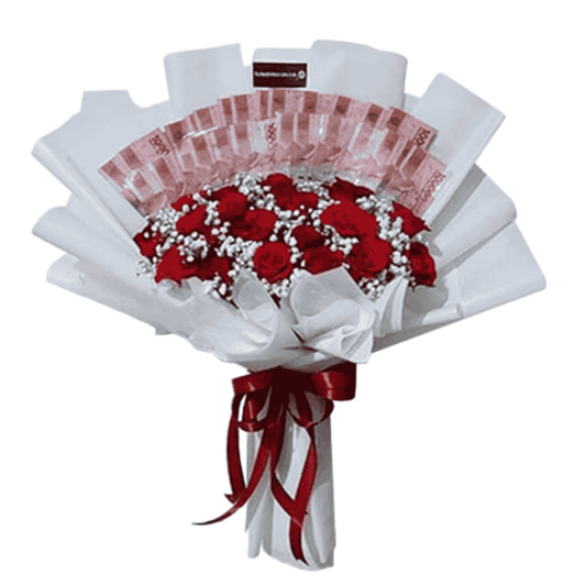 Money Bouquet (41 - 50 Lembar Uang) with Red Roses