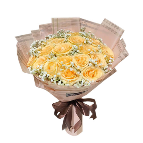 Radiant Peach Roses Symphony - Buket Bunga Mawar Valentine