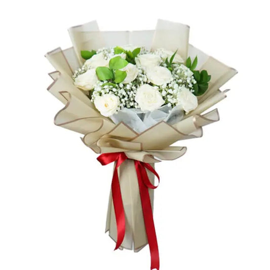 Bunga Mawar Putih, Baby’s Breath, dan Ruskus untuk Suasana Damai - Wonder Heavenly White Rose