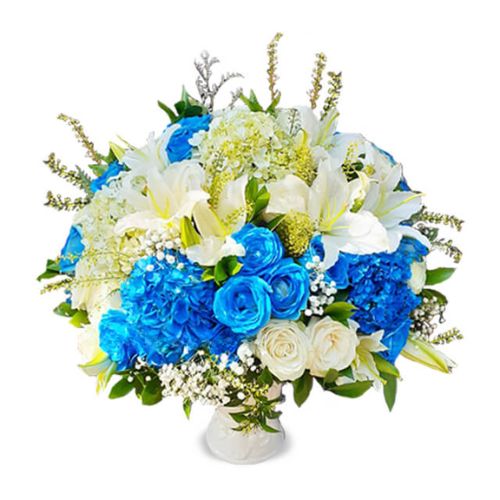 Bunga Meja Mawar Biru, Hydrangea dan Lily - Charming Blue