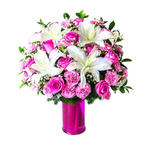 Bunga Meja Fancy Lily, Carnation dan Mawar - Roseate Kiss