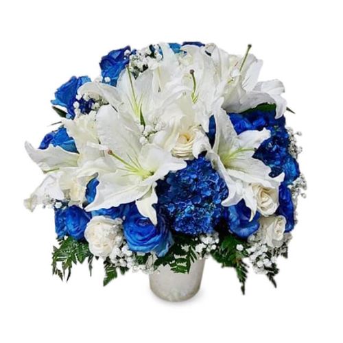 Bunga Meja Mawar Biru, Lily dan Hydrangea - Sophi